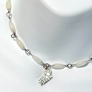 Genuine Milky Quartz Short Necklace, Gemstone & Cat Person Paw Print Pendant